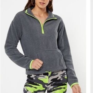 NWOT polar half zip hoodie juniors sz small gray neon yellow green fleece